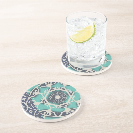 Blue Batik Tile II Zandsteen Onderzetter (Zijkant)