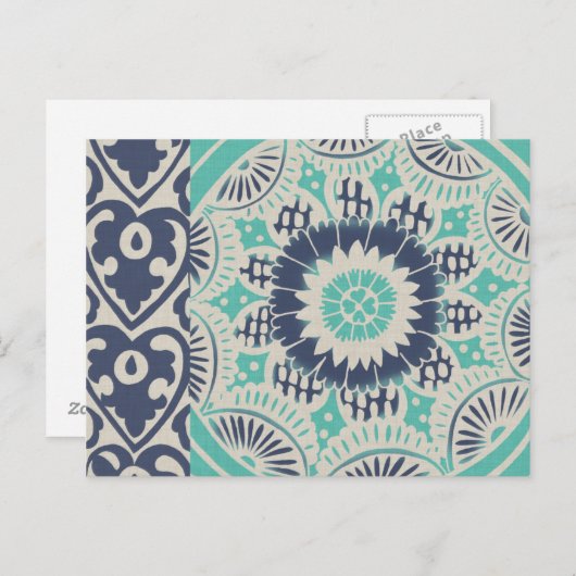 Blue Batik Tile III Briefkaart (Voorkant / Achterkant)