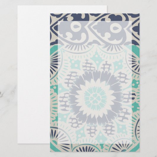 Blue Batik Tile III Briefpapier (Voorkant / Achterkant)