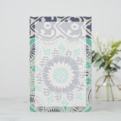 Blue Batik Tile III Briefpapier (Staand voorkant)