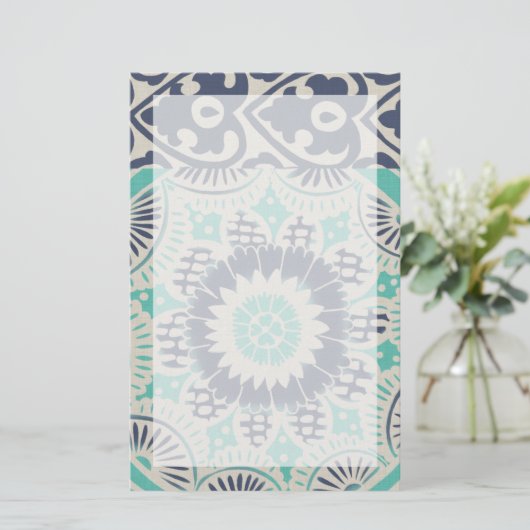 Blue Batik Tile III Briefpapier (Staand voorkant)