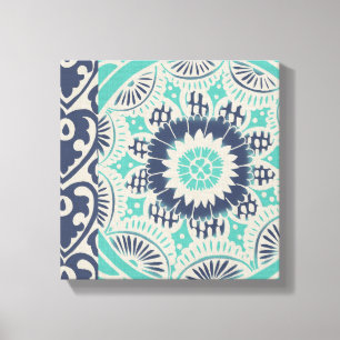 Blue Batik Tile III Canvas Afdruk