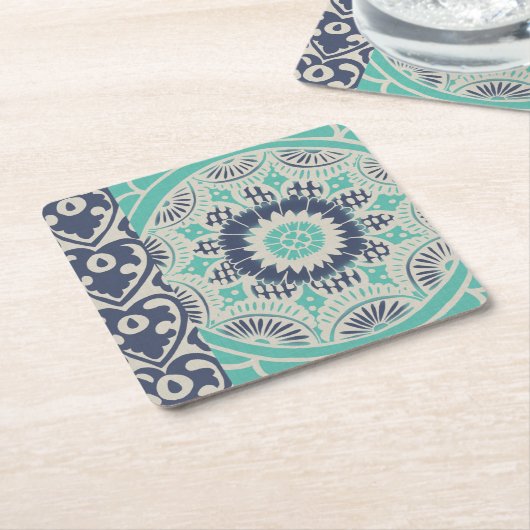 Blue Batik Tile III Kartonnen Onderzetters (Schuin)