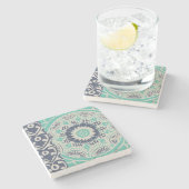 Blue Batik Tile III Stenen Onderzetter (Zijkant)