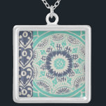 Blue Batik Tile III Zilver Vergulden Ketting<br><div class="desc">Floral</div>