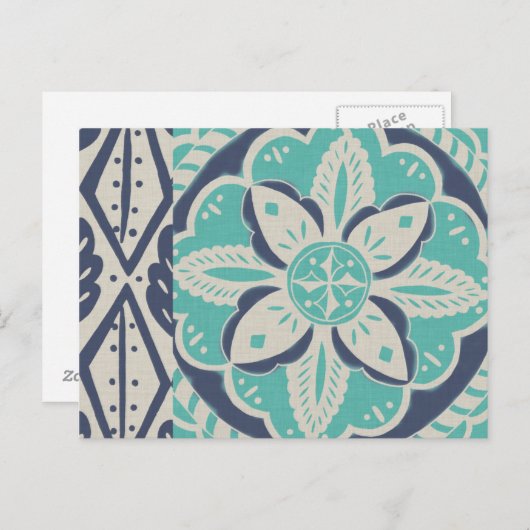 Blue Batik Tile IV Briefkaart (Voorkant / Achterkant)