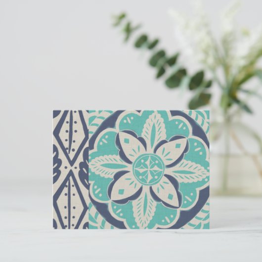 Blue Batik Tile IV Briefkaart (Staand voorkant)