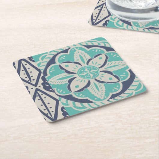 Blue Batik Tile IV Kartonnen Onderzetters (Schuin)