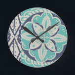 Blue Batik Tile IV Ronde Klok<br><div class="desc">Floral</div>