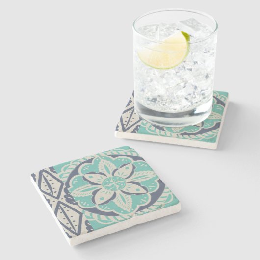 Blue Batik Tile IV Stenen Onderzetter (Zijkant)