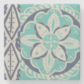 Blue Batik Tile IV Stenen Onderzetter (Voorkant)