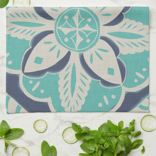 Blue Batik Tile IV Theedoek (Gevouwen)