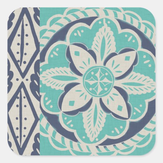 Blue Batik Tile IV Vierkante Sticker (Voorkant)