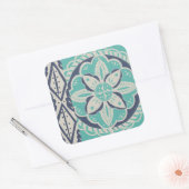 Blue Batik Tile IV Vierkante Sticker (Envelop)