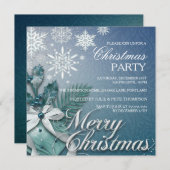 Blue Bauble & Snowflake kerstparty Uitnodiging (Voorkant / Achterkant)