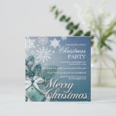 Blue Bauble & Snowflake kerstparty Uitnodiging (Staand voorkant)