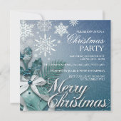 Blue Bauble & Snowflake kerstparty Uitnodiging (Voorkant)