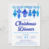 Blue Baubles Kerstdiner Waterverf Kaart (Voorkant)