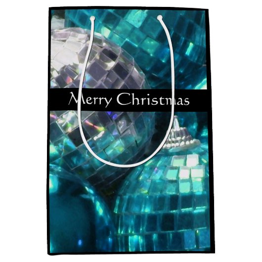 Blue Baubles Merry kerstcadeautas, zwart Medium Cadeauzakje (Voorkant)