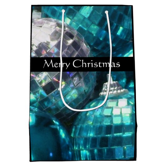 Blue Baubles Merry kerstcadeautas, zwart Medium Cadeauzakje (Achterkant)