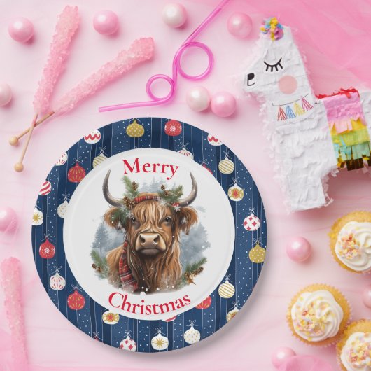 Blue Baulables Christmas Highlander Koe Papieren Bordje (Feest)