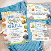 Blue BBQ Baby shower 5x3.5 Bedankkaart