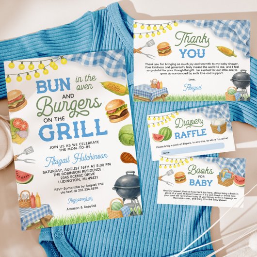 Blue BBQ Baby shower Boeken voor Baby Informatiekaartje