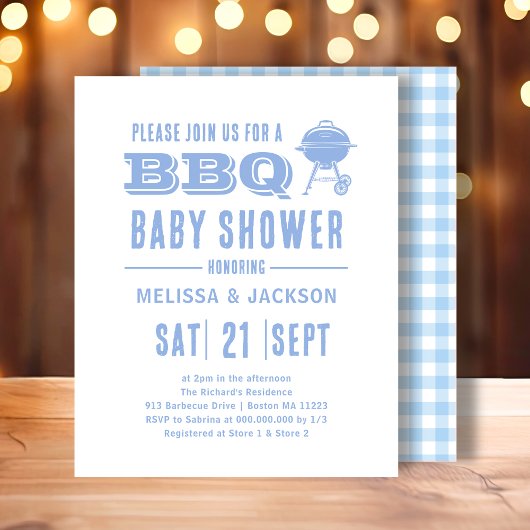Blue BBQ Baby shower Budget Uitnodiging