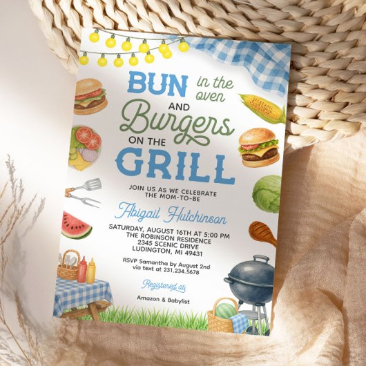 Blue BBQ Baby shower Invitation - Bun in de Oven Kaart