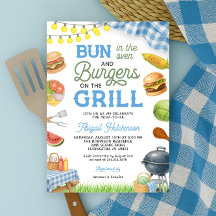 Blue BBQ Baby shower Invitation - Bun in de Oven