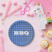 Blue BBQ Monogram Check Small Paper Bord (Feest)