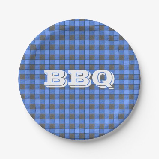 Blue BBQ Monogram Check Small Paper Bord (Voorkant)