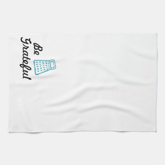 Blue Be Grateful Funny Kitchen Pun Theedoek (Horizontaal)