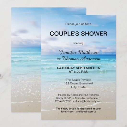 Blue Beach Couple Shower-uitnodiging Kaart (Voorkant / Achterkant)