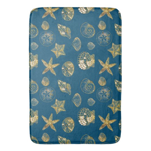Blue Beach Gold Sea Shells Badmat (Voorkant Verticaal)