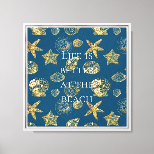 Blue Beach Gold Sea Shells Canvas Afdruk (Voorkant)