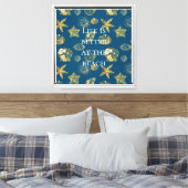 Blue Beach Gold Sea Shells Canvas Afdruk (Insitu (Slaapkamer))
