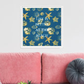Blue Beach Gold Sea Shells Canvas Afdruk (Insitu (Woonkamer))