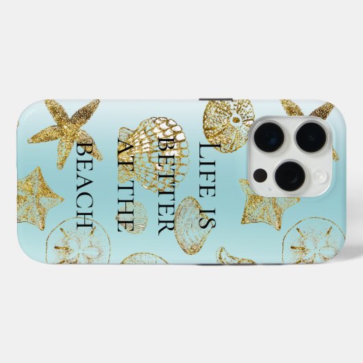 Blue Beach Gold Sea Shells Case-Mate iPhone Case (Achterkant (horizontaal))