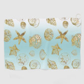 Blue Beach Gold Sea Shells Golfhanddoek (Horizontaal)