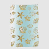 Blue Beach Gold Sea Shells Golfhanddoek (Voorkant)