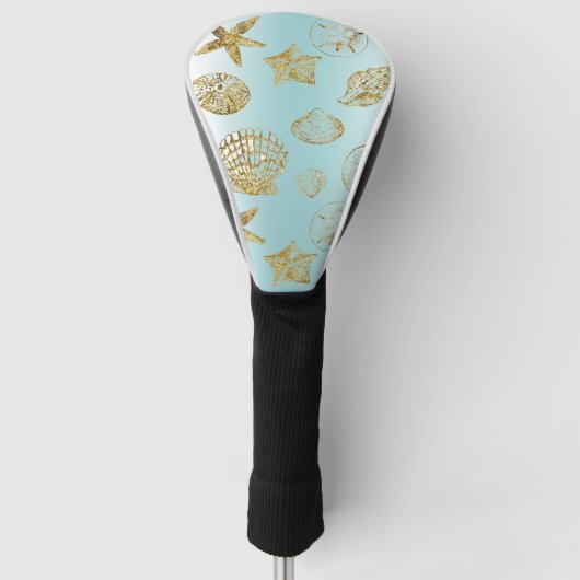 Blue Beach Gold Sea Shells Golfheadcover (Voorkant)