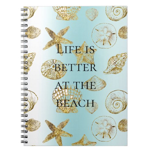 Blue Beach Gold Sea Shells Notitieboek (Voorkant)