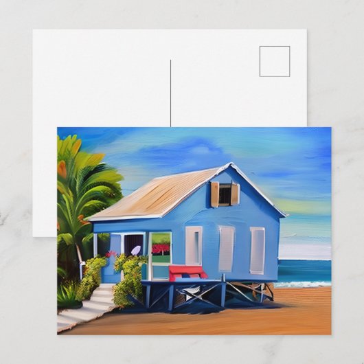 Blue Beach Home en Ocean | Contact houden Briefkaart (Voorkant / Achterkant)