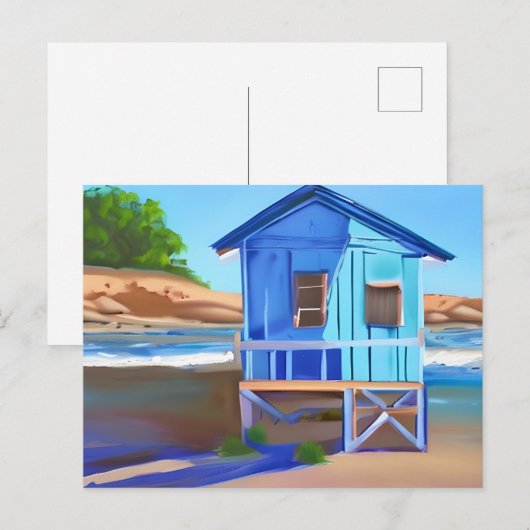 Blue Beach House en Ocean | Contact houden Briefkaart (Voorkant / Achterkant)