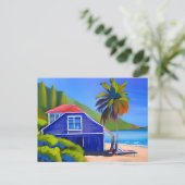 Blue Beach House en Palm Tree | Contact houden Briefkaart (Staand voorkant)