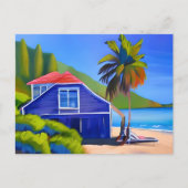 Blue Beach House en Palm Tree | Contact houden Briefkaart (Voorkant)
