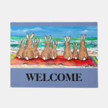 Blue Beach House Rabbit Welcome Mat Personated