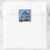 Blue Beach House Vakantie eigenzinnige kunst Vierkante Sticker (Tas)