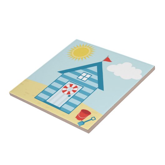 Blue Beach Hut Tegeltje (Zijkant)